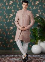 Art Silk Light Brown Groom Wear Thread Work Readymade Sherwani